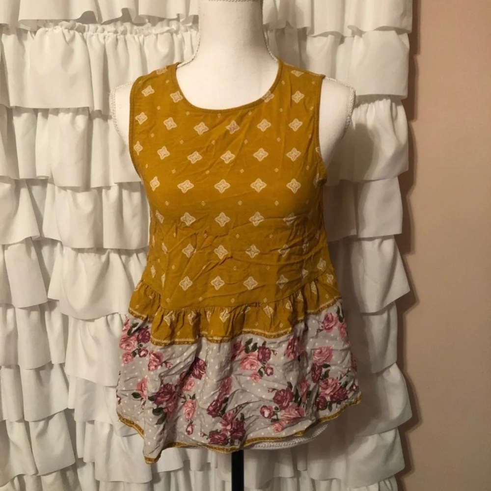 Altar’d State Liza Mustard Yellow Floral Tank Top Large - Picture 1 of 8
